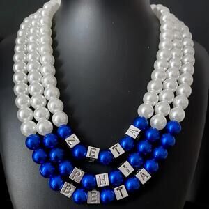 Zeta Phi Beta Necklace Blue & White Pearl